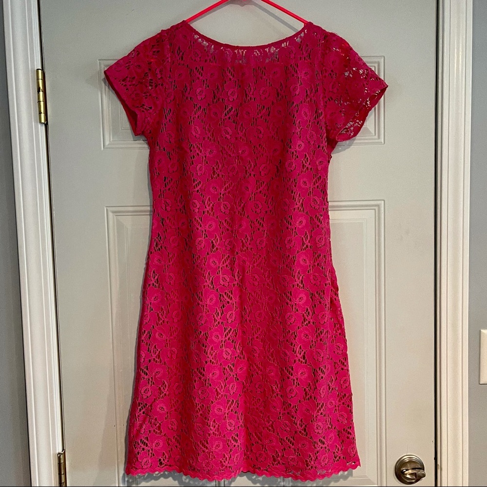 Hot pink lace sheath dress